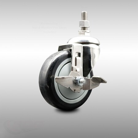 Service Caster 4 Inch 316SS Black Polyurethane Swivel 12mm Threaded Stem Caster with Brake SCC-SS316TS20S414-PPUB-BLK-TLB-M1215